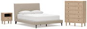 Cielden Queen Upholstered Bed with Roll Slats, Chest and  Nightstand in Soft Gray - PKG022905