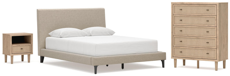 Cielden Queen Upholstered Bed with Roll Slats, Chest and  Nightstand in Soft Gray - PKG022905
