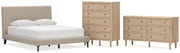 Cielden Queen Upholstered Bed with Roll Slats, Dresser and Chest in Soft Gray - PKG022904