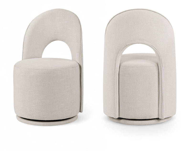 Cirelle Linen Textured Performance Fabric Upholstered Dining Chair in Beige, Set of 2 - 11056Beige-C