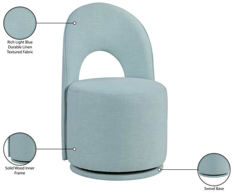 Cirelle Linen Textured Performance Fabric Upholstered Dining Chair in Light Blue, Set of 2 - 11056LtBlu-C