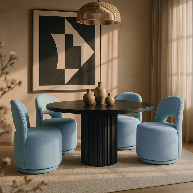 Cirelle Linen Textured Performance Fabric Upholstered Dining Chair in Light Blue, Set of 2 - 11056LtBlu-C