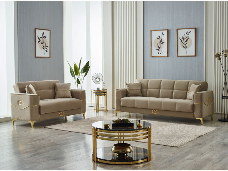 Clara 4-pieces (Sofa & Loveseat & 2 Chair) Livingroom Set Beige in Beige - 101-CLA-LV260-3211