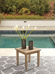 Clare View 2 Outdoor Chairs with End Table in Beige from Ashley - Luna Furniture