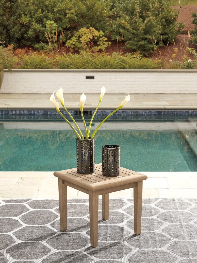 Clare View 2 Outdoor Chairs with End Table in Beige from Ashley - Luna Furniture