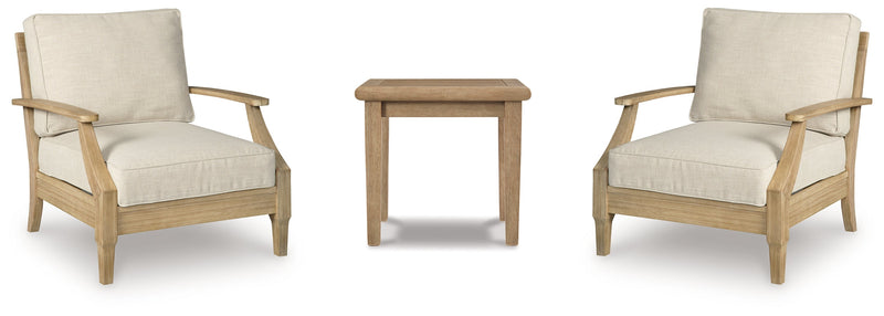Clare View 2 Outdoor Chairs with End Table in Beige from Ashley - Luna Furniture