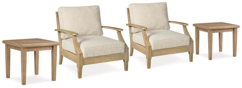 Clare View 2 Outdoor Lounge Chairs with 2 End Tables in Beige - PKG015423