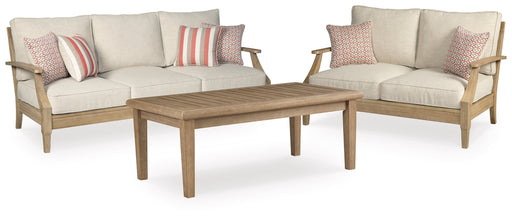 Clare View Outdoor Sofa and Loveseat with Coffee Table in Beige - PKG015425
