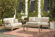 Clare View Outdoor Sofa and Loveseat with Coffee Table in Beige - PKG015425