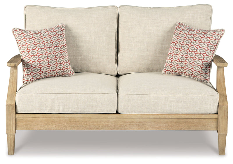 Clare View Outdoor Sofa and Loveseat with Coffee Table in Beige - PKG015425