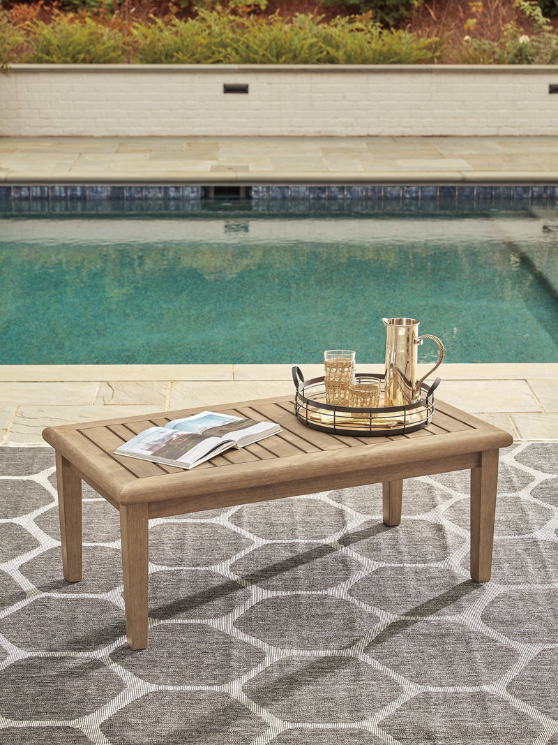 Clare View Outdoor Sofa with Coffee Table in Beige - PKG015422