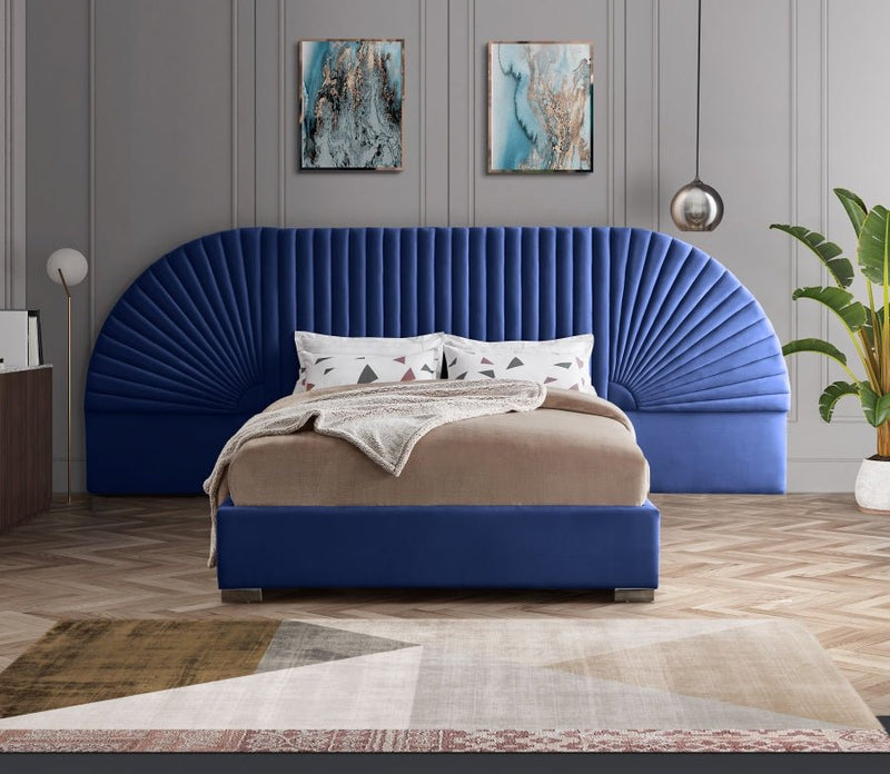 Cleo Velvet King Bed (3 Boxes) Blue - Gate FurnitureKing Bed