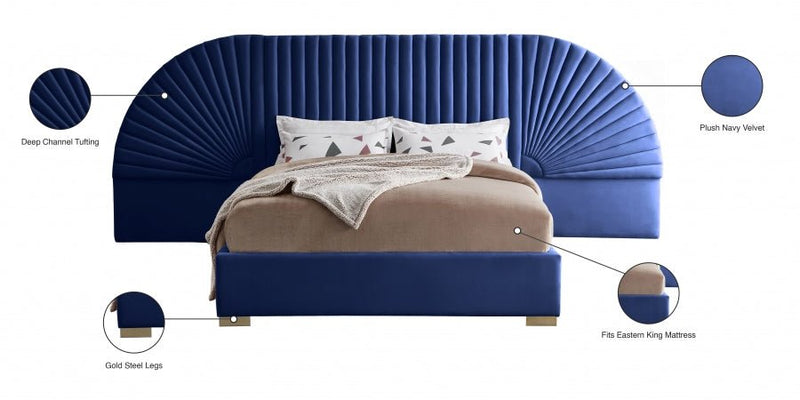 Cleo Velvet King Bed (3 Boxes) Blue - Gate FurnitureKing Bed