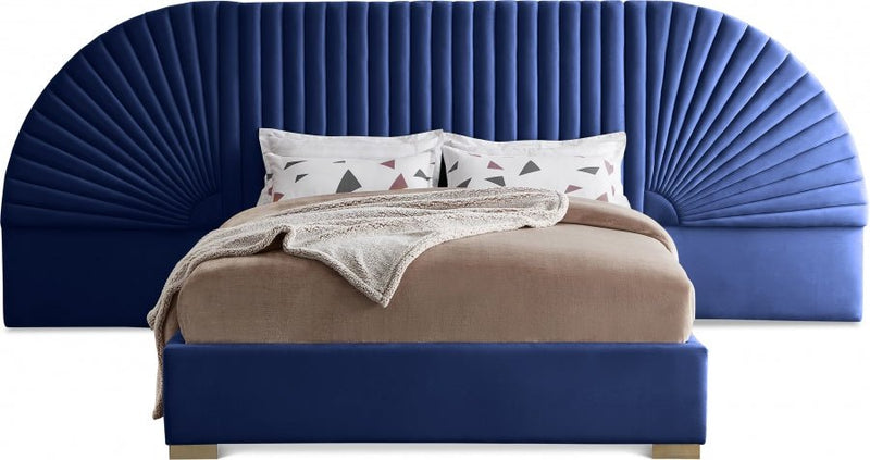 Cleo Velvet King Bed (3 Boxes) Blue - Gate FurnitureKing Bed