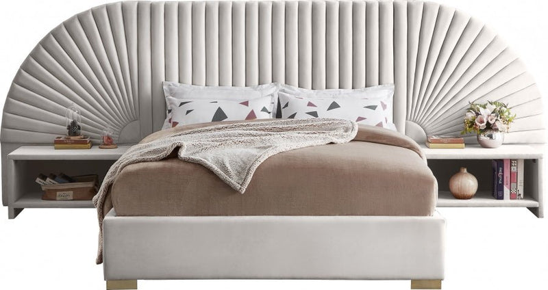 Cleo Velvet King Bed (3 Boxes) Cream - Gate FurnitureKing Bed