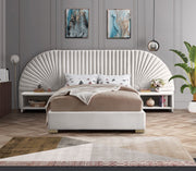 Cleo Velvet King Bed (3 Boxes) Cream - Gate FurnitureKing Bed