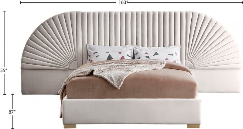 Cleo Velvet King Bed (3 Boxes) Cream - Gate FurnitureKing Bed
