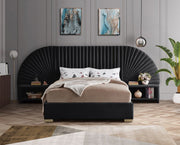 Cleo Velvet Queen Bed (3 Boxes) Black - Gate FurnitureQueen Bed