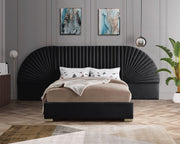 Cleo Velvet Queen Bed (3 Boxes) Black - Gate FurnitureQueen Bed