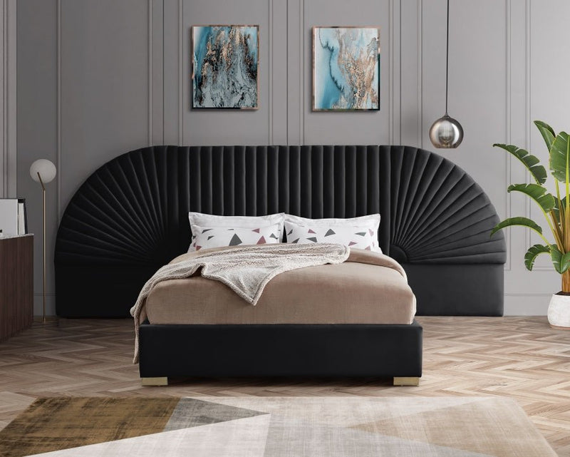 Cleo Velvet Queen Bed (3 Boxes) Black - Gate FurnitureQueen Bed