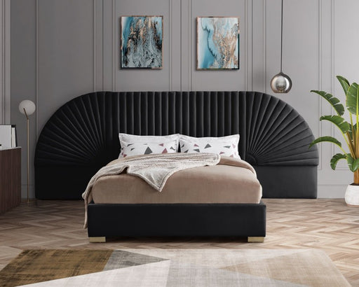 Cleo Velvet Queen Bed (3 Boxes) Black - Gate FurnitureQueen Bed