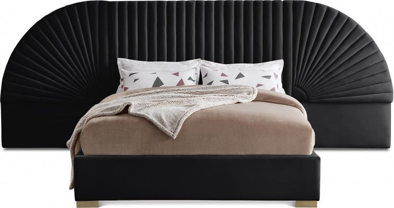 Cleo Velvet Queen Bed (3 Boxes) Black - Gate FurnitureQueen Bed