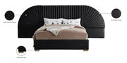 Cleo Velvet Queen Bed (3 Boxes) Black - Gate FurnitureQueen Bed