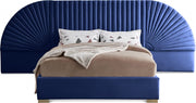 Cleo Velvet Queen Bed (3 Boxes) Blue - Gate FurnitureQueen Bed