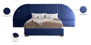 Cleo Velvet Queen Bed (3 Boxes) Blue - Gate FurnitureQueen Bed