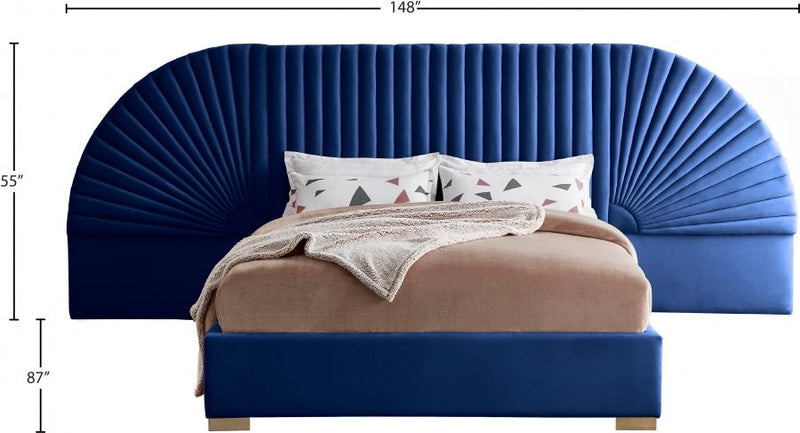 Cleo Velvet Queen Bed (3 Boxes) Blue - Gate FurnitureQueen Bed