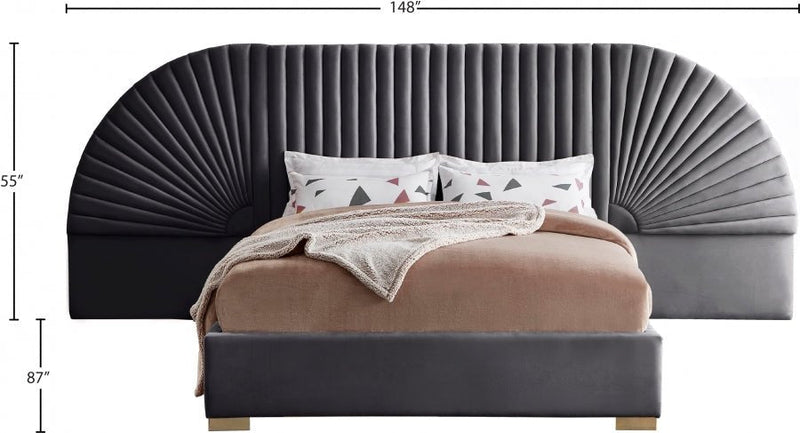 Cleo Velvet Queen Bed (3 Boxes) Grey - Gate FurnitureQueen Bed