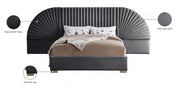 Cleo Velvet Queen Bed (3 Boxes) Grey - Gate FurnitureQueen Bed