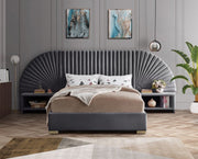 Cleo Velvet Queen Bed (3 Boxes) Grey - Gate FurnitureQueen Bed