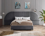 Cleo Velvet Queen Bed (3 Boxes) Grey - Gate FurnitureQueen Bed