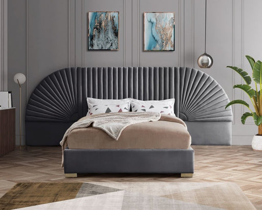 Cleo Velvet Queen Bed (3 Boxes) Grey - Gate FurnitureQueen Bed