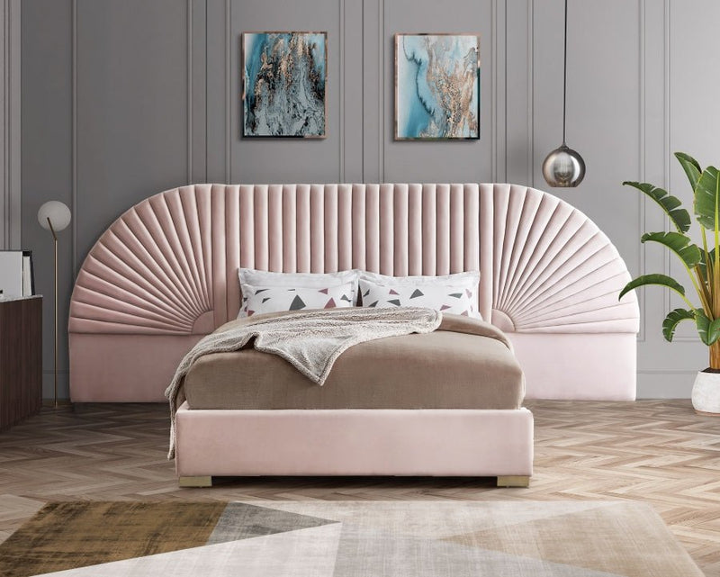 Cleo Velvet Queen Bed (3 Boxes) Pink - Gate FurnitureQueen Bed