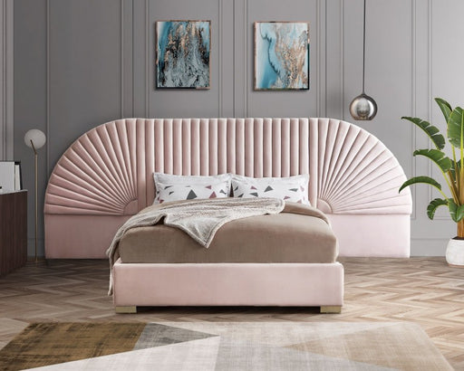 Cleo Velvet Queen Bed (3 Boxes) Pink - Gate FurnitureQueen Bed