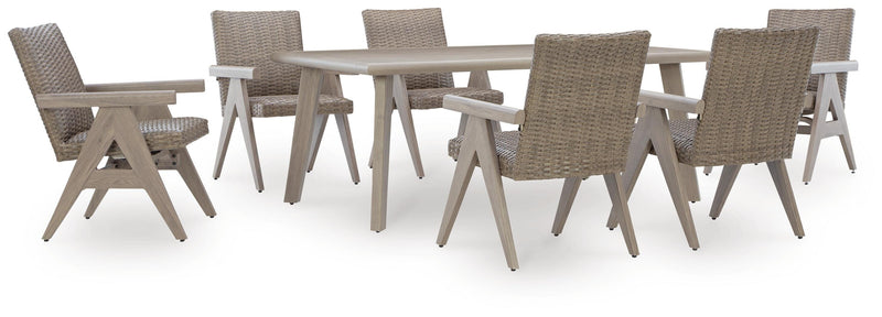 Cliff Trails Outdoor Dining Table and 6 Chairs in Beige - PKG021155