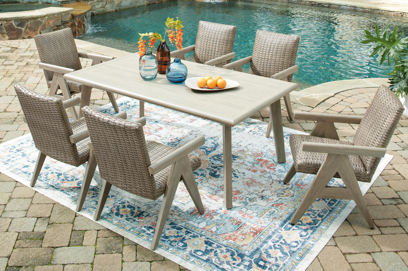 Cliff Trails Outdoor Dining Table and 6 Chairs in Beige - PKG021155