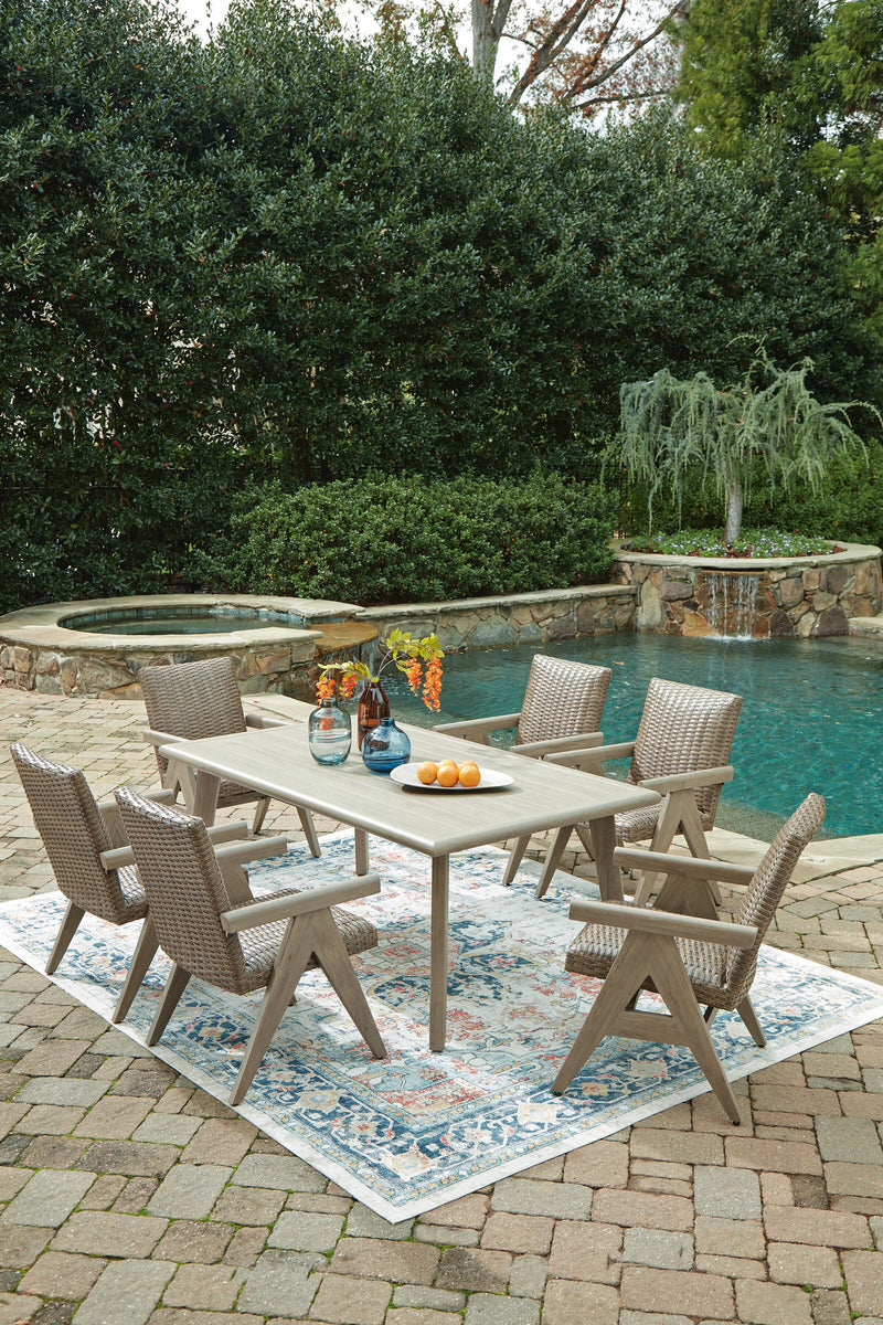 Cliff Trails Outdoor Dining Table and 6 Chairs in Beige - PKG021155