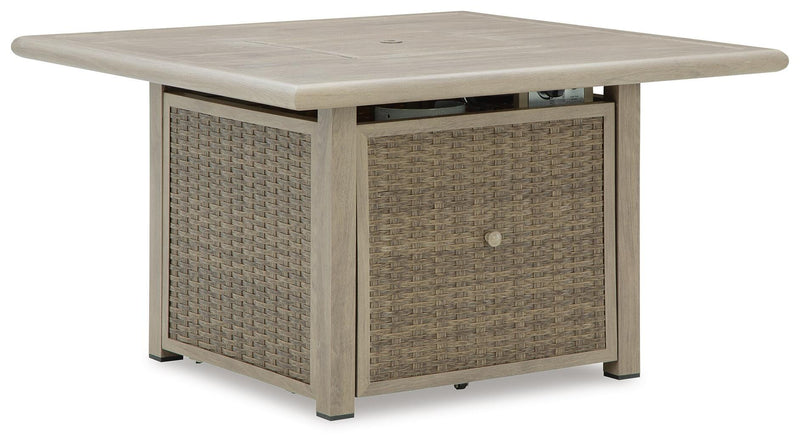 Cliff Trails Outdoor Fire Pit Table and 4 Chairs in Beige - PKG023987
