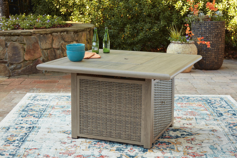 Cliff Trails Outdoor Fire Pit Table and 4 Chairs in Beige - PKG023987
