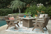 Cliff Trails Outdoor Fire Pit Table and 4 Chairs in Beige - PKG023987