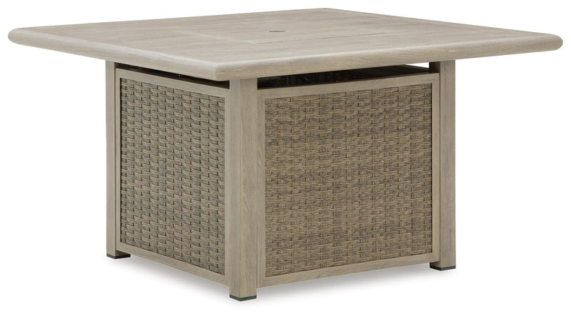 Cliff Trails Outdoor Fire Pit Table and 4 Chairs in Beige - PKG023987
