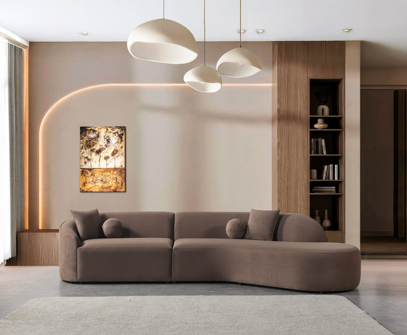 Cloe Coffee Velvet Curved 134" RAF Sectional - CLOECOFVL-SECRAF