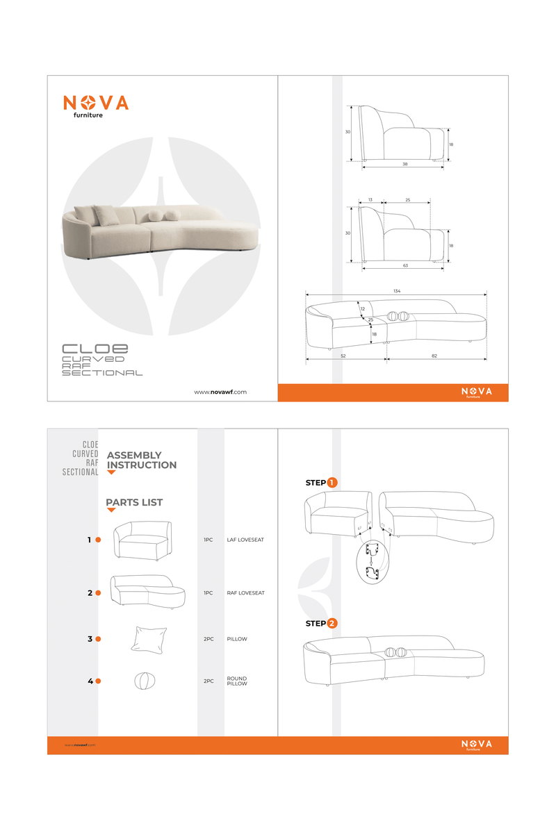 Cloe Ivory Boucle Curved RAF Sectional - Gate FurnitureSectional