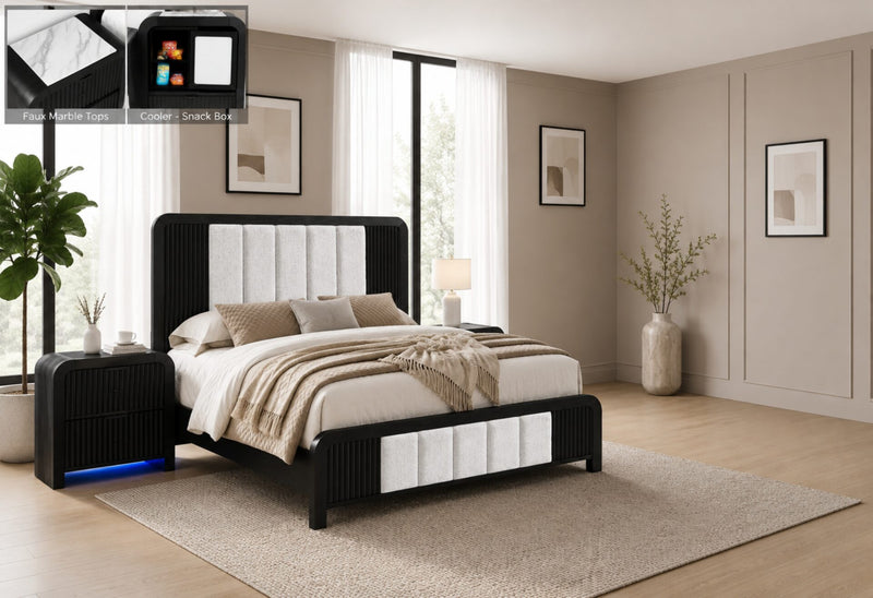 Beckett Wht/Blk King Bed & Nightstand With Cooler - BECKETT-WHT/BLK-KB NS W/CLR