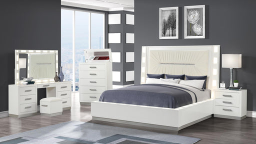 Coco Queen 5 Pc Vanity Bedroom Set in Milky White - Coco Queen 5 Pc Vanity Bedroom Set in Milky White