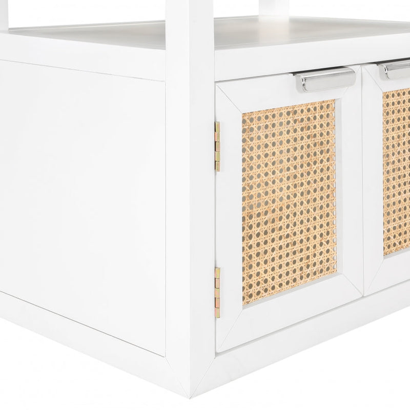 Cole Solid Wood And Natural Cane Nightstand in White - 797White-NS
