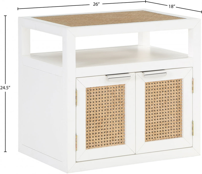 Cole Solid Wood And Natural Cane Nightstand in White - 797White-NS